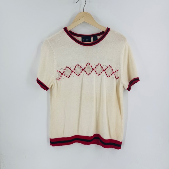 Crazy Horse Sweaters - Vintage Crazy Horse Liz Claiborne Knit Top Pointelle Size L Heritage Tennis